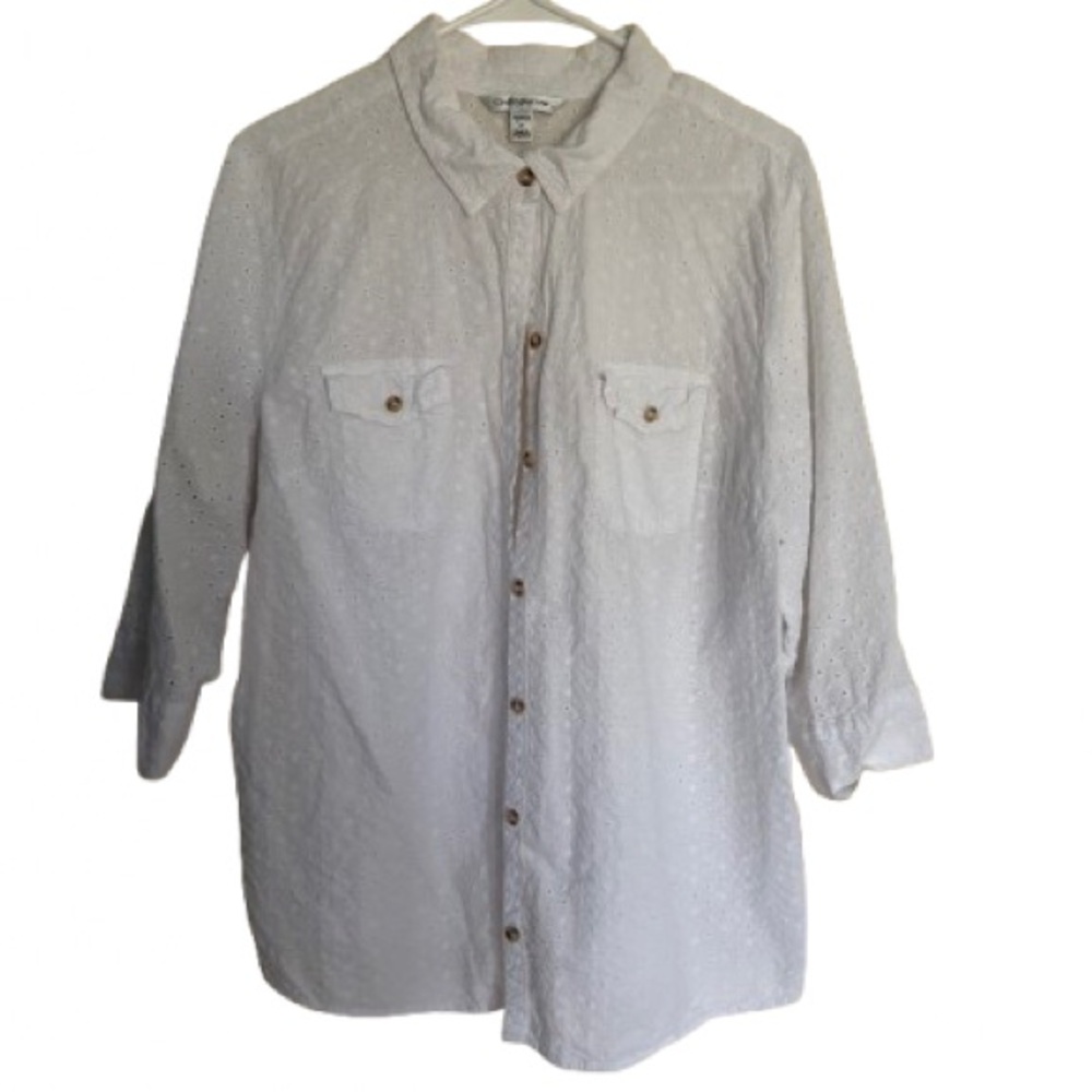 Croft & Barrow White Eyelet Casual Button-Down Shirt
